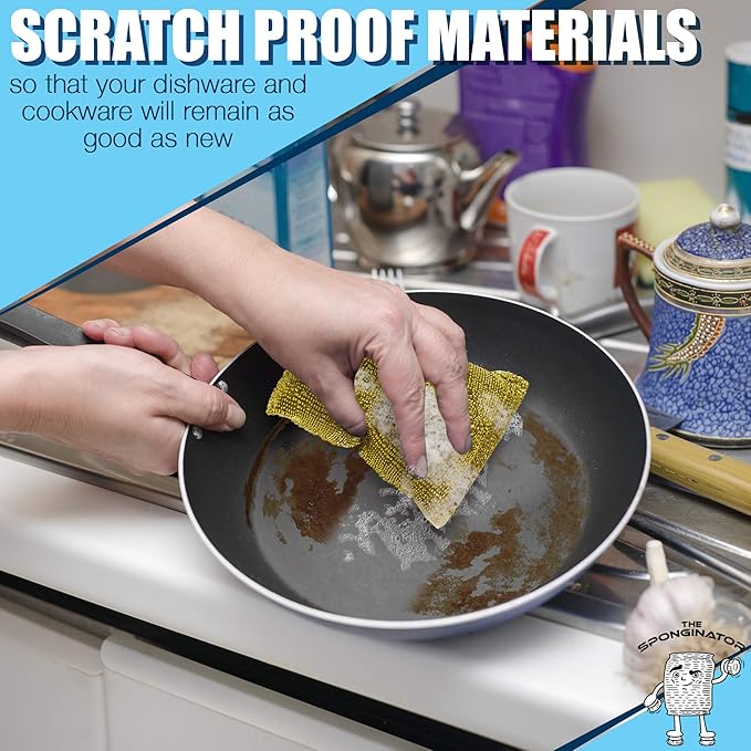 SPONGENATOR Kitchen Scrubbing Sponges - Heavy Duty Non Scratch Scrubbing Cleaner Sponges in 2 Colors - Multi Surface Non Metal Dish Scouring Scrubbers for Fast Cleaning (Gold & Silver, 6)