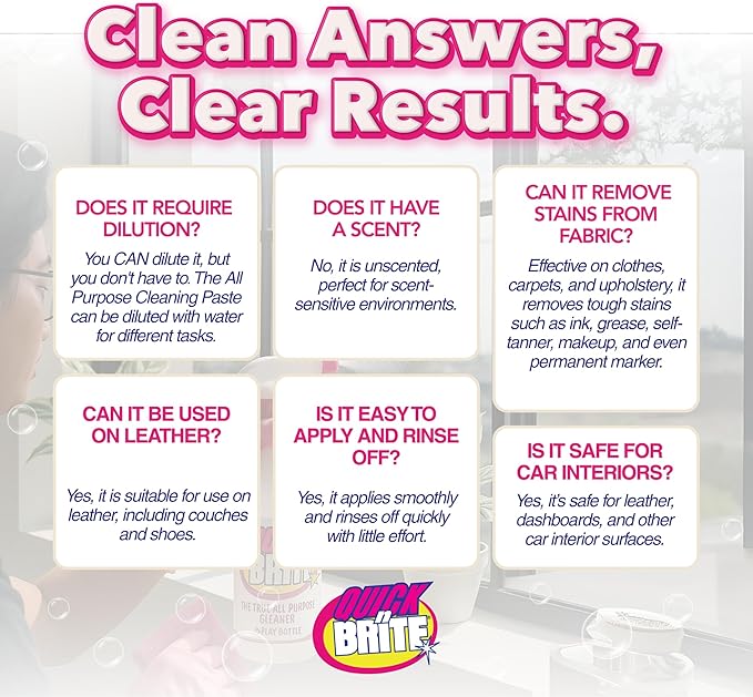 Quick 'n Brite All Purpose Cleaning Paste – Miracle Cleaner for Tough Stains | Eco-Friendly, Non-Toxic, Pet-Safe | Multi-Surface Stain Remover | Made in USA, 32oz (Pack of 2)