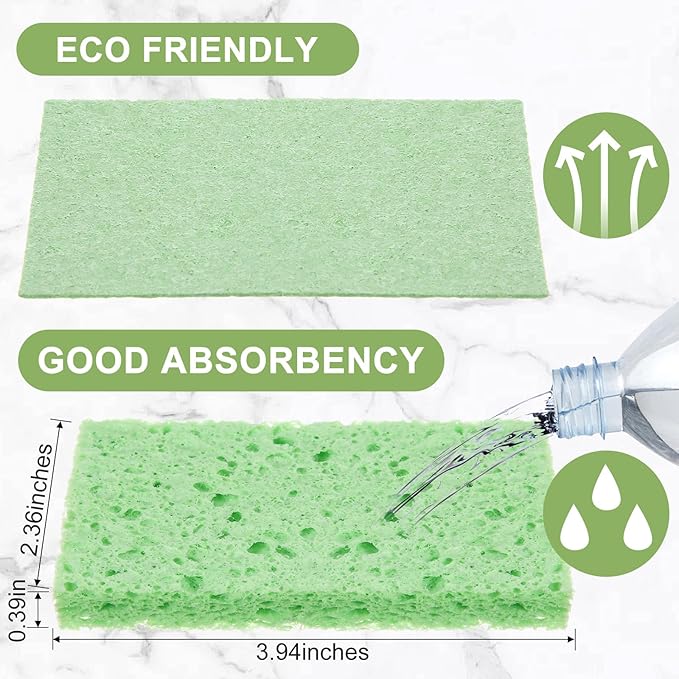 Zhengmy 100 Pieces Sponges Bulk Sponges Kitchen Compressed Sponge Natural Dish Sponge Compressed Wood Pulp Cleaning Without Scratching for Kitchen Bathroom, 3.9 x 2.4 x 0.12 Inch (Green)