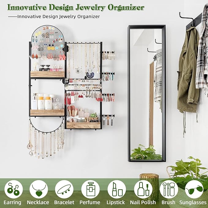 Keebofly Large Jewelry Organizer - Big Wall Mount Hanging Jewelry Holder Display for Earrings, Rings, Necklaces, Bracelets, Makeup, Perfume & Watches