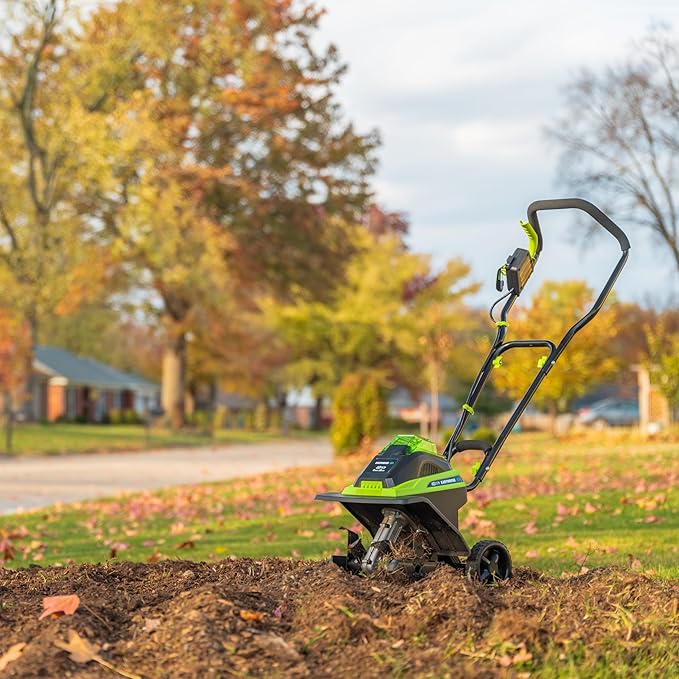 Earthwise Power Tools by ALM TC70040EW 11-Inch 40-Volt Lithium-Ion Cordless Electric Tiller/Cultivator, 4Ah Battery & Charger Included, Green