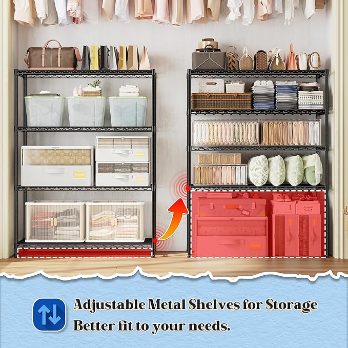DurayLoly 4- Shelf Metal Shelving Unit Adjustable Storage Shelves Heavy Duty Garage Shelving Steel Wire Shelving for Laundry Bathroom Kitchen Pantry Closet Garage Black, 35.6Wx16Dx54H,2pc