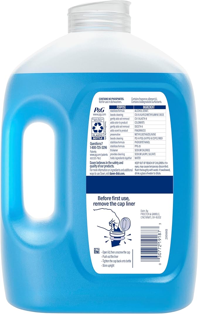 Dawn Ultra Original Dish Soap Refill Jug, Large Size Original Blue Liquid Dishwashing Detergent, Powerful Dawn Dish Soap for Grease, 51.5 oz