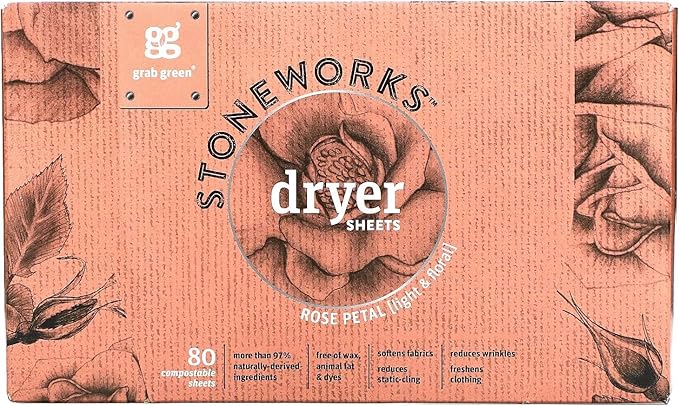 Grab Green, Stoneworks, Dryer Sheets, 80 Compostable Sheets (Rose Petals)