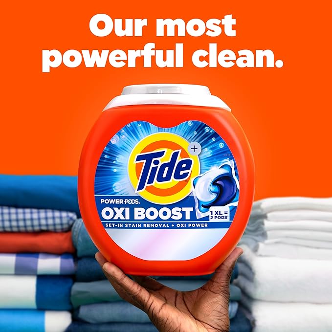 Tide Oxi Boost Power PODS Laundry Detergent Pacs, 45 Count, Set-In Stain Removal + Oxi Power, laundry soap detergent pacs