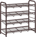 SONGMICS Stackable Shoe Rack, 4 Tier Metal Shoes Rack Storage Shelf, Holds up to 16 Pairs Shoes, Adjustable Slanted Shelves Tower Organizer for Closet Entryway Small Spaces, Bronze