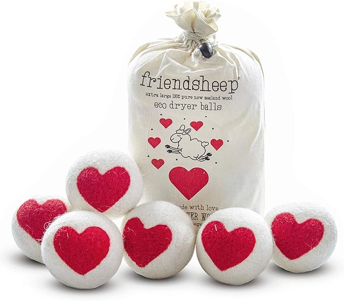 Friendsheep Wool Dryer Balls, Organic Reusable Fabric Softener Alternative for Laundry, Handmade, Fair Trade, Hypoallergenic, Eco-Friendly, Plastic-Free (6 Pack XL – One Love)