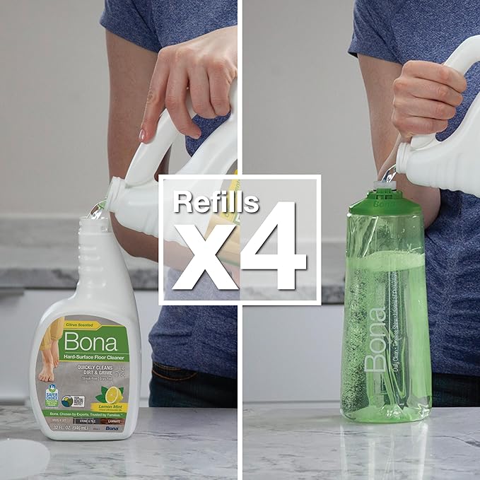 Bona Multi-Surface Floor Cleaner Refill - 128 fl oz - Lemon Mint - Residue-Free Floor Cleaning Solution refill for Spray Mop and Spray Bottles - For Use on Stone, Tile, Laminate, and Vinyl Floors
