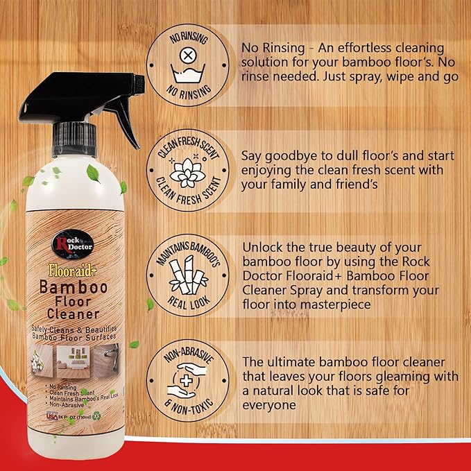 Rock Doctor Flooraid+ Bamboo Floor Cleaner Spray, 2 Pack, Heavy Duty Non Abrasive Cleaning Solution for Hard Floors, Counters, and Surfaces, Rinse Free