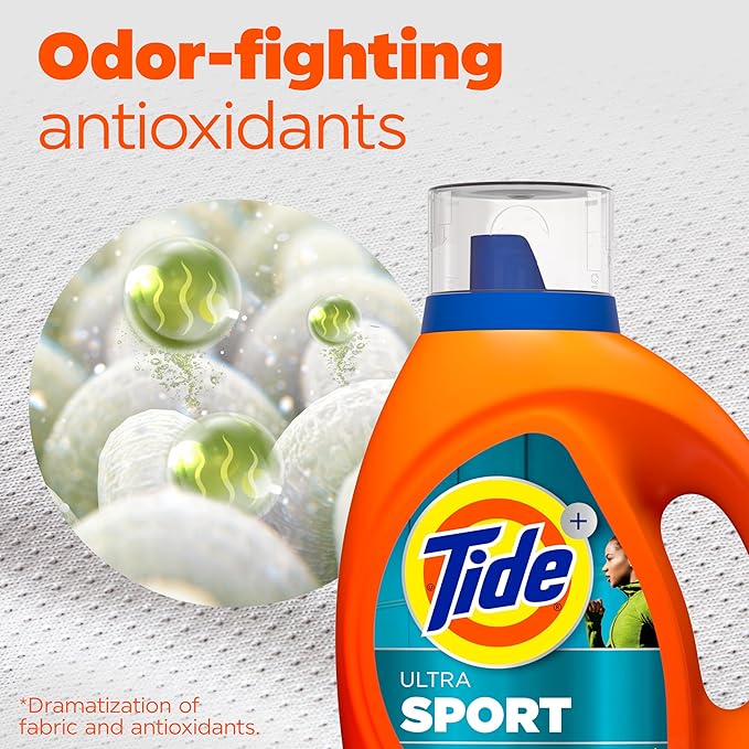 Tide Ultra Sport Liquid Laundry Detergent, 132 fl oz, 94 Loads, Laundry Detergent Liquid with Advanced Sweat plus Stain Fighters