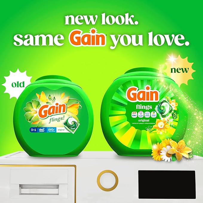 Gain Flings Laundry Detergent Pacs, 76 Count, Original Scent, with Odor Defense, concentrated laundry soap pacs