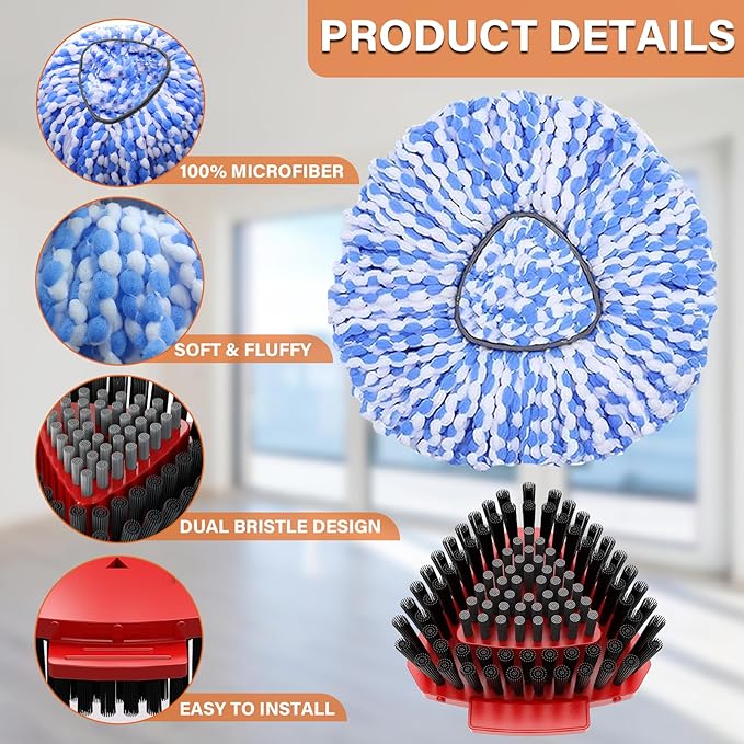 5 Pack Spin Mop Head Replacement for O Cedar RinseClean 2-Tank System,Include 4 Mop Replace Heads + 1 Upgrade Scrubber Brush, 100% Microfiber Mop Refills Deep Cleaning Machine Washable