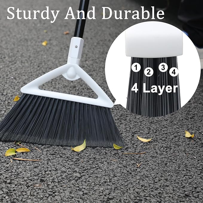 Heavy Duty Angle Broom 3 Pack - White Broom for Outdoor & Indoor, Garage, Driveway, Sidewalk, Kitchen & More, Long Handle