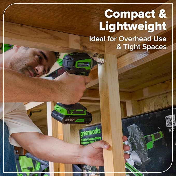 Greenworks 24V Cordless Brushless 400 in-lbs Drill/Driver+1950 in-lbs Impact Driver Combo,High Torque, Lightweight, (2) 2.0Ah USB-C Batteries(12,000mAh Power Bank) and 65W USB-C Fast Charger(3-Port)