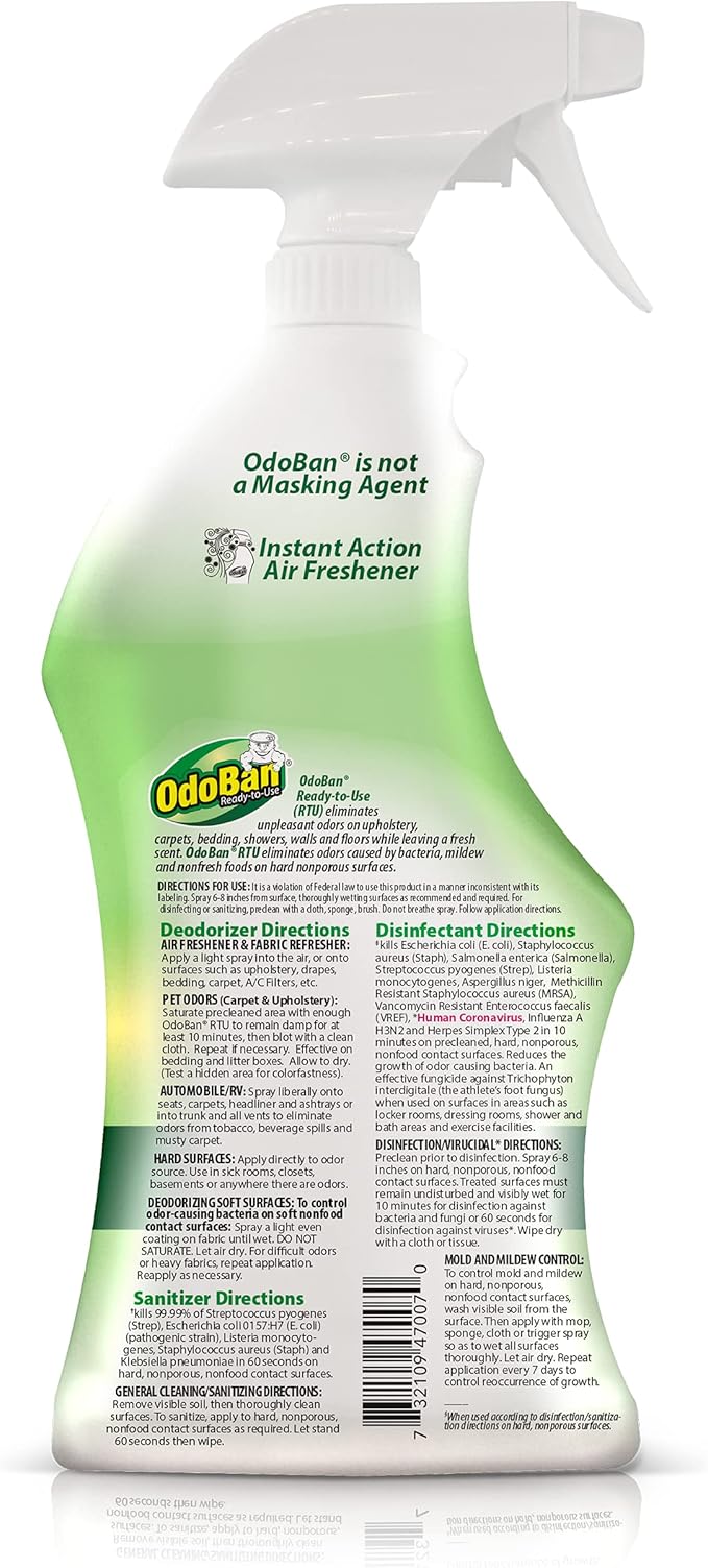 OdoBan Ready-to-Use Disinfectant and Odor Eliminator, Made in the USA, Original Eucalyptus Scent, Set of 3, 2 Spray Bottles, 32 Ounces Each and 1 Gallon Concentrate
