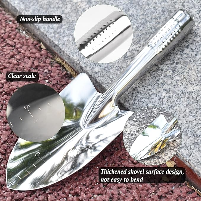 Garden Shovel Hand Trowel, Stainless Steel Gardening Hand Tools, Spade Shovel for Planting, Transplanting, Weeding, Digging