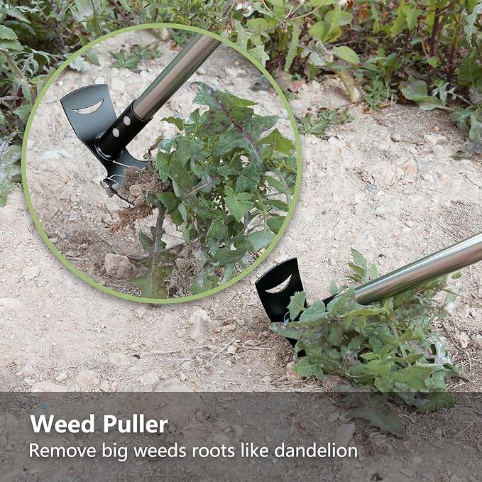 Weed Puller Tool with Long Handle(58IN), 2-in-1 Gardening Hand Tools Weeds Remover, Weeder Rake & Garden Hoe Combo, Manual Weeding Puller Tool for Garden Yard Patio Lawn