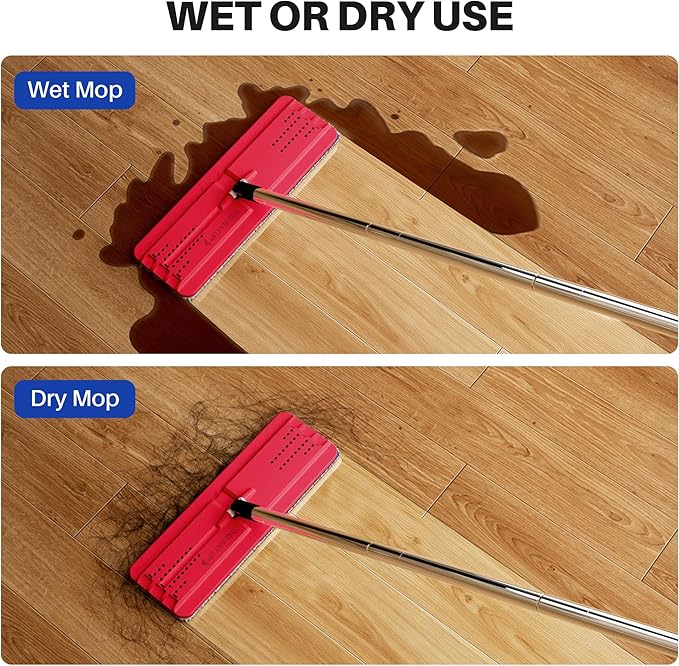 JOYMOOP 13-inch Flat Mop Head with Microfiber Mop Pad Replacement - Black & Red, 1 Pack
