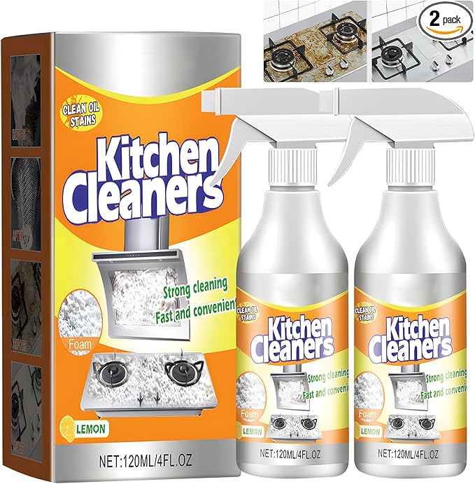 2PCS Kitchen foam Cleaner, Stubborn Stains Cleaner, Domestic Cooktops, All-purpose Kitchen Pots and Pan Cleanerrange Hoods, Kitchen Bubble Cleaner Spray, Grime and Grease, Cleanboss, 4 Fl.oz(120ml)