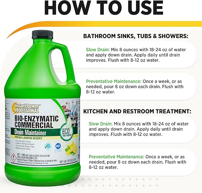Instant Power Professional Enzyme Drain Cleaner, Drainage Clog Remover, 128 Fl. Oz.