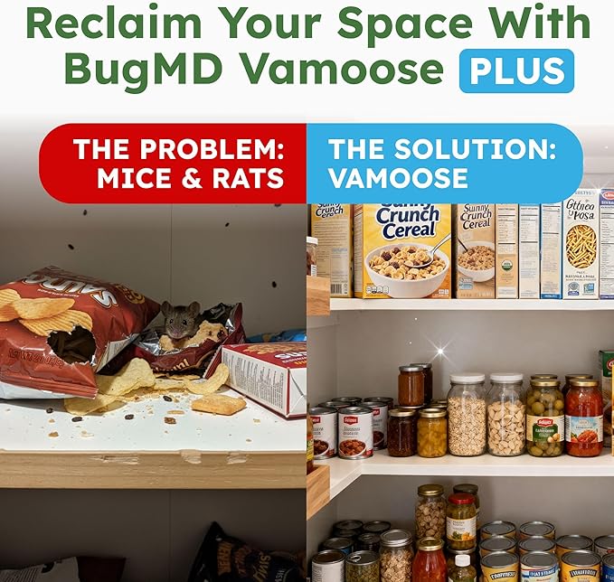 BugMD Vamoose Plus Peppermint Oil Mouse Repellent Pouches | Natural Mice Repellent Indoor & Rat Deterrent for House, Garage, RV, Car & Storage | Plant-Powered Rodent Control - 2 Pack - 8 Pouches