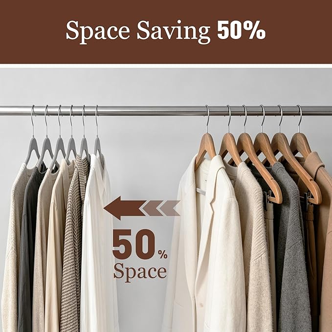 Velvet Hangers 30 Pack, Slim Non-Slip Clothes Hangers Space-Saving for Closet, Heavy Duty for Pants, Coats, Skirts, Jeans, Sweaters and More, Nylon-Flocked, Grey