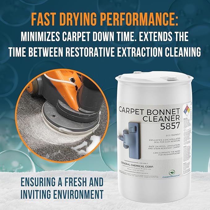 Bonnet Cleaner 5857 - Heavy Duty Shampoo Carpet Freshener Solution for Machine - Fast Drying & Pet Safe Carpet Shampoo for Rotary Cleaners, Commercial, & Industrial Use - 55 Gallon