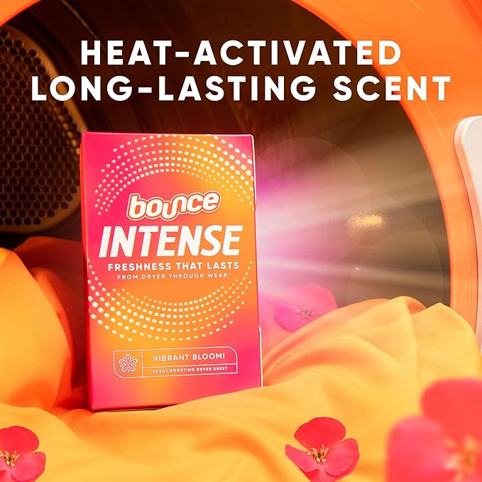 Bounce Intense Dryer Sheets, Vibrant Bloom, 80 Count, Scent Boosting Dryer Sheet Formulated to Fight Wrinkles and Static