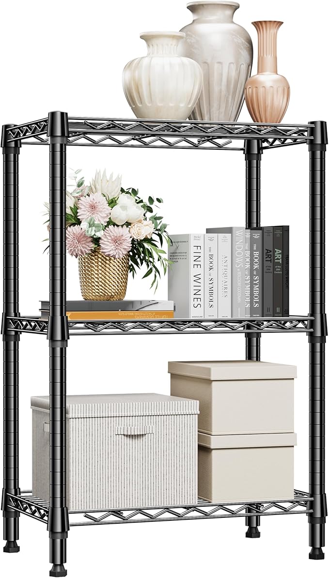 M MZG 750 lbs 3 Tier Shelf Metal Storage Shelves Shelving Wire Rack Heavy Duty Closet Organizers for Garage Kitchen Bathroom Laundry Black 13.8" D x 23.6" W x 35.5" H