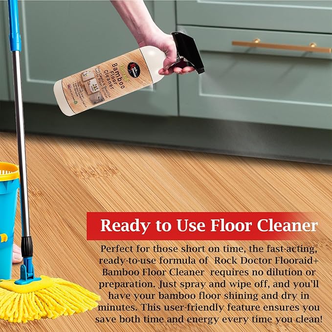 Rock Doctor Flooraid+ Bamboo Floor Cleaner Spray, 2 Pack, Heavy Duty Non Abrasive Cleaning Solution for Hard Floors, Counters, and Surfaces, Rinse Free