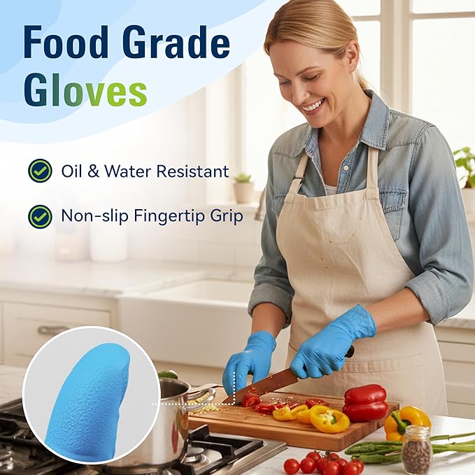Nitrile Gloves, Food Safe Disposable Gloves Latex Free, Blue Rubber Gloves Powder Free for Cooking and Cleaning