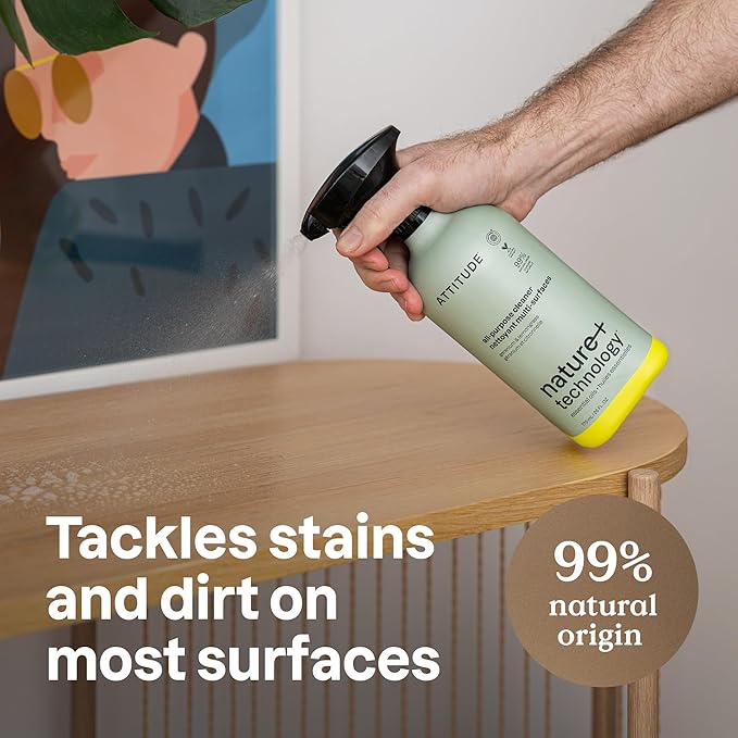 ATTITUDE All-Purpose Cleaner Spray, Natural Origin Ingredients, EWG Verified, Removes Fingerprints, Dust and Dirt, Streak-Less, Geranium & Lemongrass, 26 Fl Oz (Pack of 3)