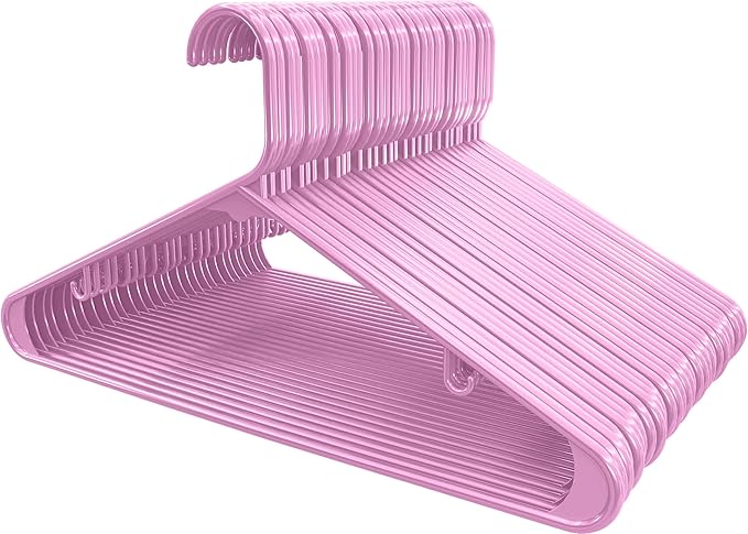 Utopia Home Plastic Hangers 50 Pack - Space Saving Clothes Hanger - Durable & Strong Closet Organizers and Storage with Built-in Strap Hooks - Essential for Shirts, Pants, Skirts & Coats (Pink)