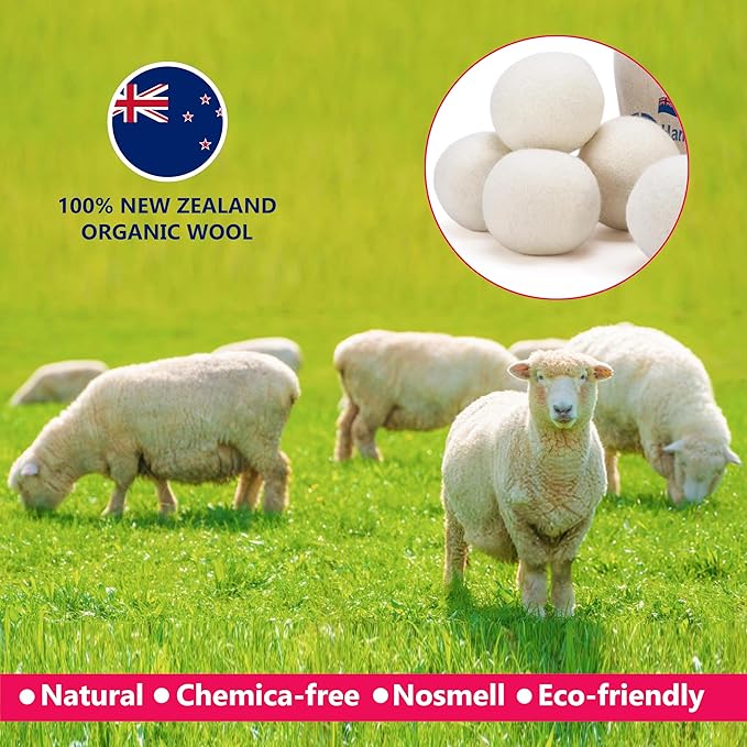 Wool Dryer Balls - XL Pack of 6 - Made from 100% New Zealand Wool - Natural Fabric Softener - Reusable, Eco-Friendly - Reduces Drying Time, Wrinkles, and Pet Hair.