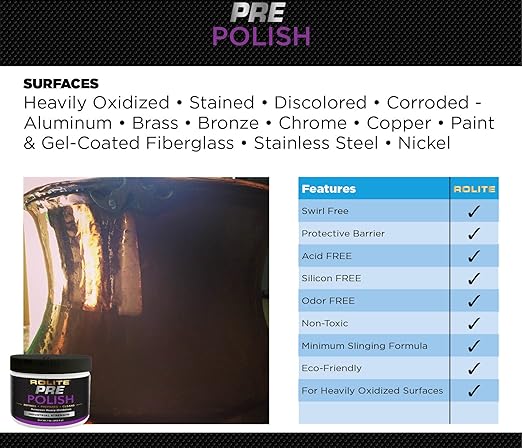 Rolite Pre-Polish Paste 1 Lb Stain Oxidation Remover for Corroded Heavily Oxidized Metals Clear Coated Gel Coated