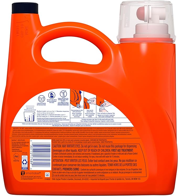Tide Ultra Oxi Boost Liquid Laundry Detergent, 92 fl oz, 65 Loads, Advanced Stain Remover, Laundry Detergent Liquid with Extra Oxi Power