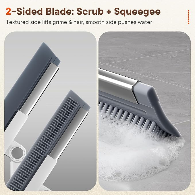 Floor Squeegee for Concrete Floors, 180° Rotating Silicone Broom, Squeegee for Floor with Long Handle and Dual-Sided Blade Design, Water and Pet Hair Remover for Bathroom Floors, Tile, Deck and Glass