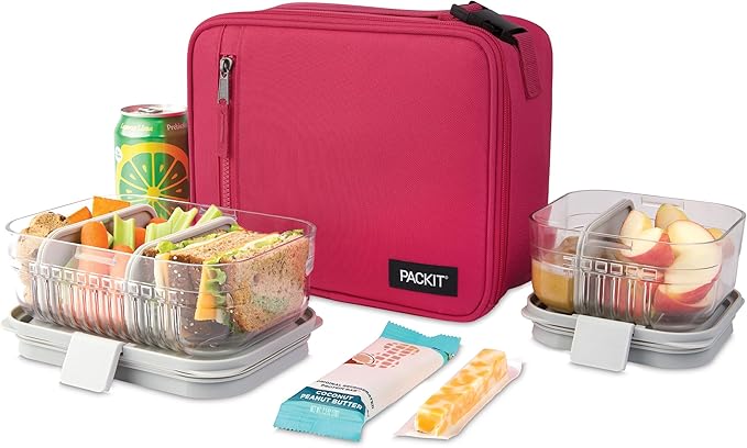 PackIt Freezable Classic Lunch Box, Magenta, Built with EcoFreeze Technology, Collapsible, Reusable, Zip Closure With Zip Front Pocket and Buckle Handle, Designed for Fresh Lunch On the Go