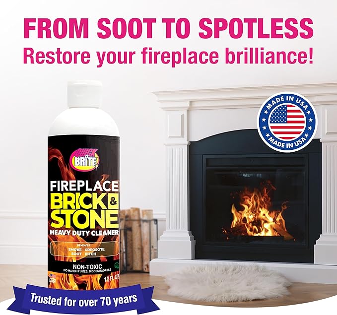 Quick 'n Brite Fireplace Gel Cleaner for Brick, Stone, Rock, Tile, and Marble, Nonabrasive Fireplace Cleaner, Made in the USA, 16 oz