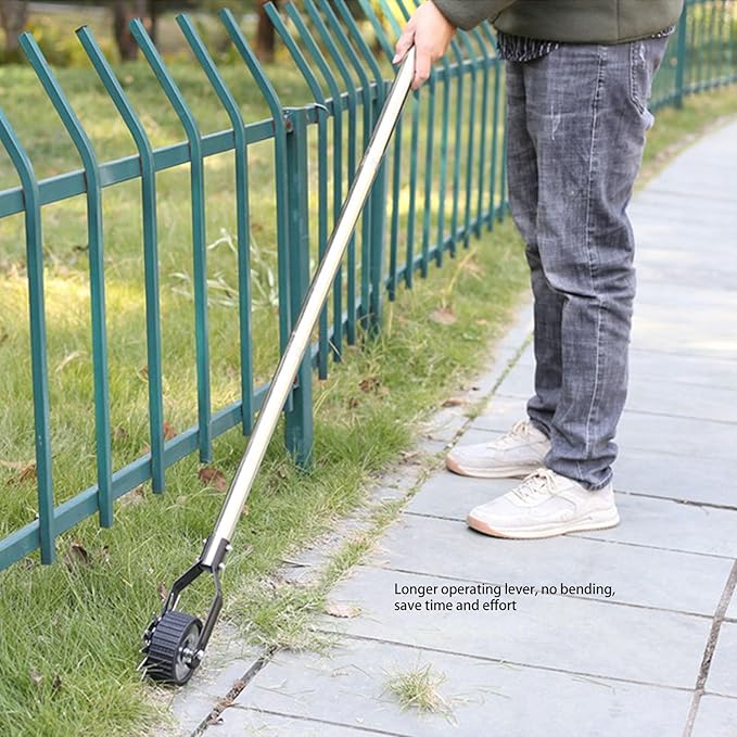 Wheeled Lawn Edger, Hand Garden Edger with Stainless Steel Handle, 26x4.5x15cm, Paint Coated Serrated Blade, for Overgrown Weeds (3 Sections)