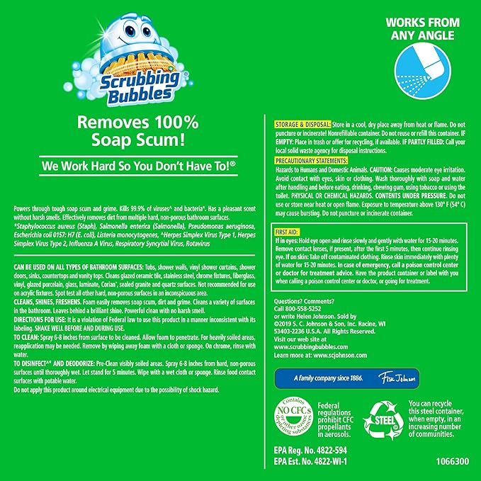 Scrubbing Bubbles Bathroom and Shower Cleaner Aerosol, Foaming Action Bathroom Grime Fighter, Citrus Scent, 20oz (Pack of 1)