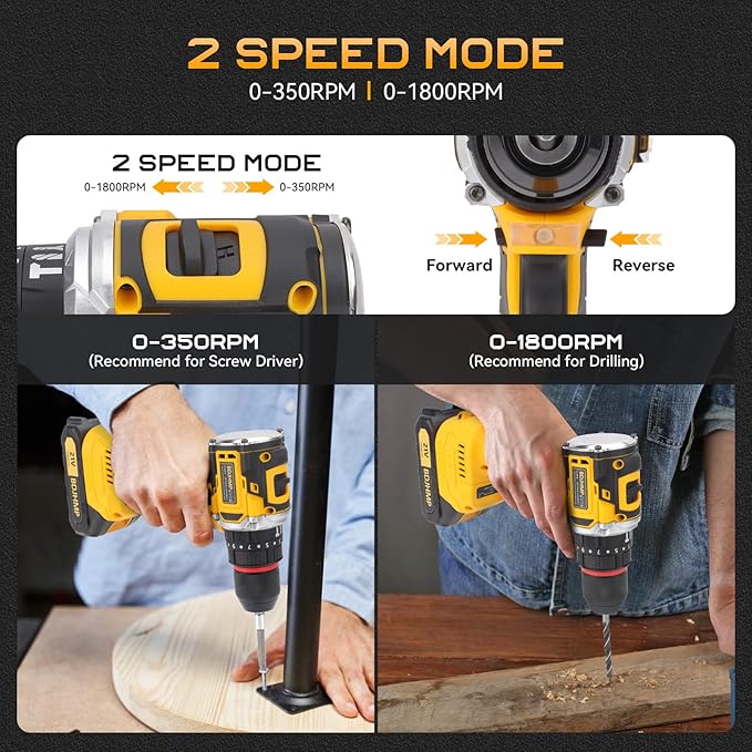 3/8" Brushless Compact Drill Tool Set, 85N.m 21V Cordless Drill Box with 2 * 2000mAh Battery, 782 In-lb Tool Set,DIY Hand Tool Kits for Daily Home Repair