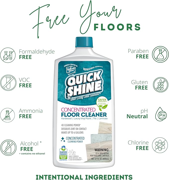 Quick Shine Multi Surface Concentrated Floor Cleaner 27oz Use on Hardwood, Laminate, Luxury Vinyl Plank LVT, Tile & Stone Dirt Dissolving & Powerful Cleaning Makes 27 Gallons