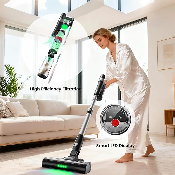 soges Auto-Empty & Self-Charging Cordless Stick Vacuum Cleaner with HEPA Enclosed Barrier System, Lightweight Handheld for Pet Hair, Carpets, Hard Floors, Up to 45 Min Runtime, Charging Dock Included