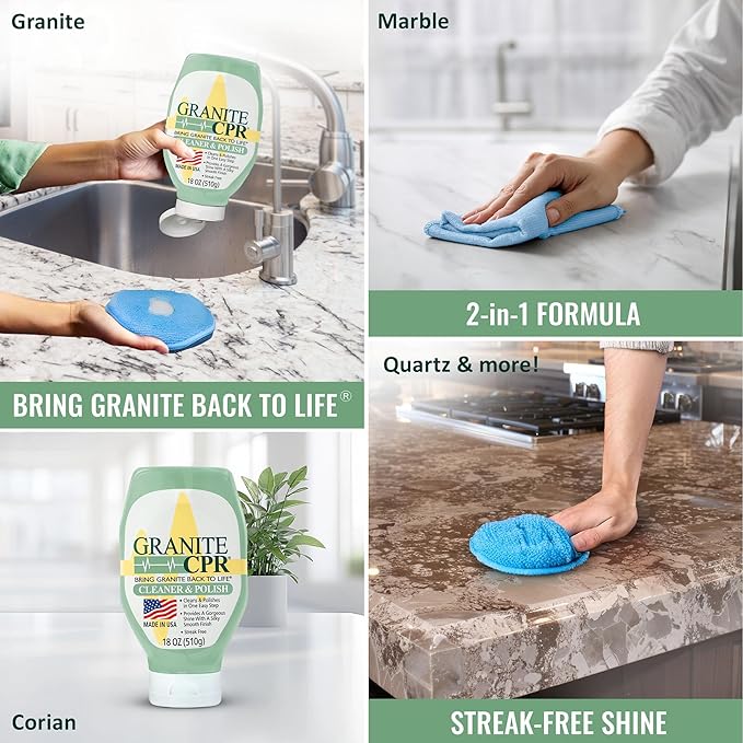 CPR Granite Cleaner Can Be Used Daily On Granite, Marble, Quartz & Corian. Leaves A Gorgeous Streak-Free Shine & Silky Smooth Finish (18 Ounce (Pack of 2))
