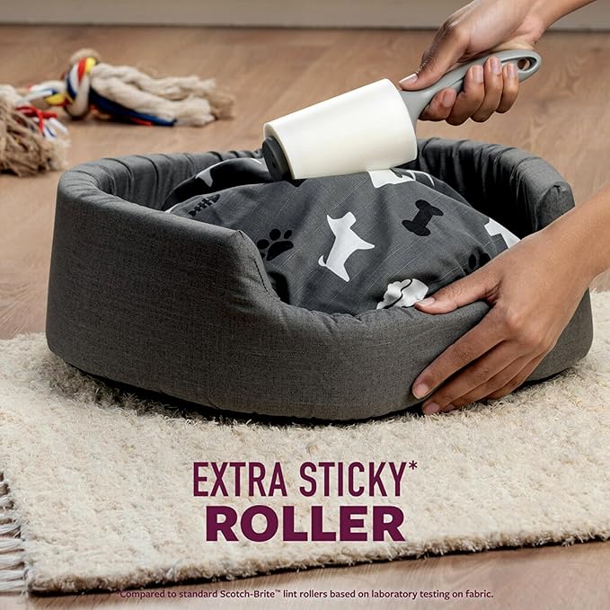 Scotch-Brite Pet Hair Pickup Extra Sticky Large Lint Roller, Designed for Removing Fur + Fluff on Couches, Clothes, Dog and Cat Beds, & More, 1 Pack, 60 Easy-Tear Adhesive Sheets Total