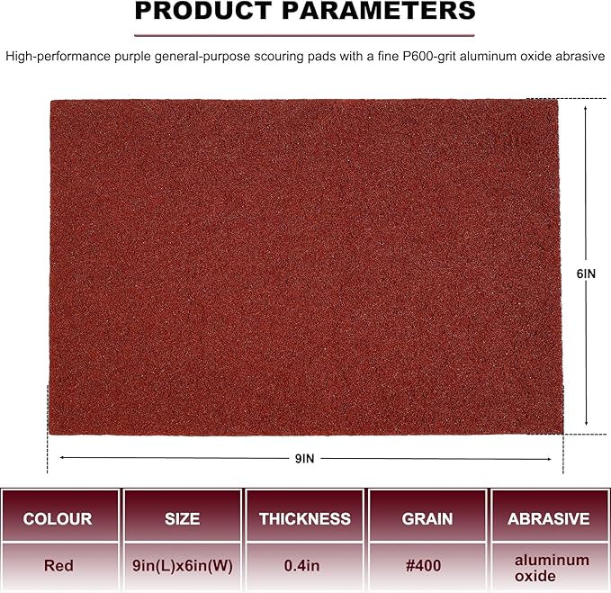 Premium 10 Pack 6" x 9" Red General Purpose Scuff Pads - Scuffing, Scouring, Sanding, Paint Primer Prep Adhesion Scratch - Surface Preparation Automotive Car Auto Body Woodworking Wood (400 Grit)
