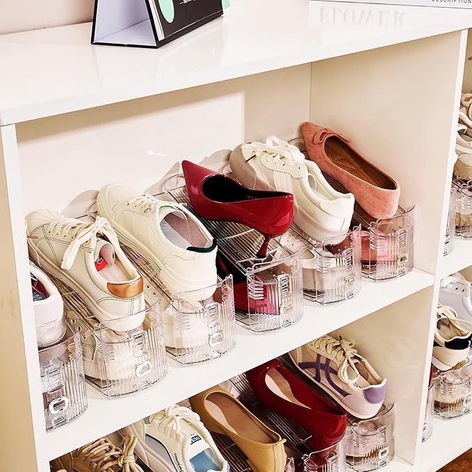 Adjustable Shoe Slots Organizer,12PACK Transparent Shoe Stackers Shoe Rack Holder Shoe Space Savers Double Layer Stack Shoe Racks for Closet Organization(Transparent)