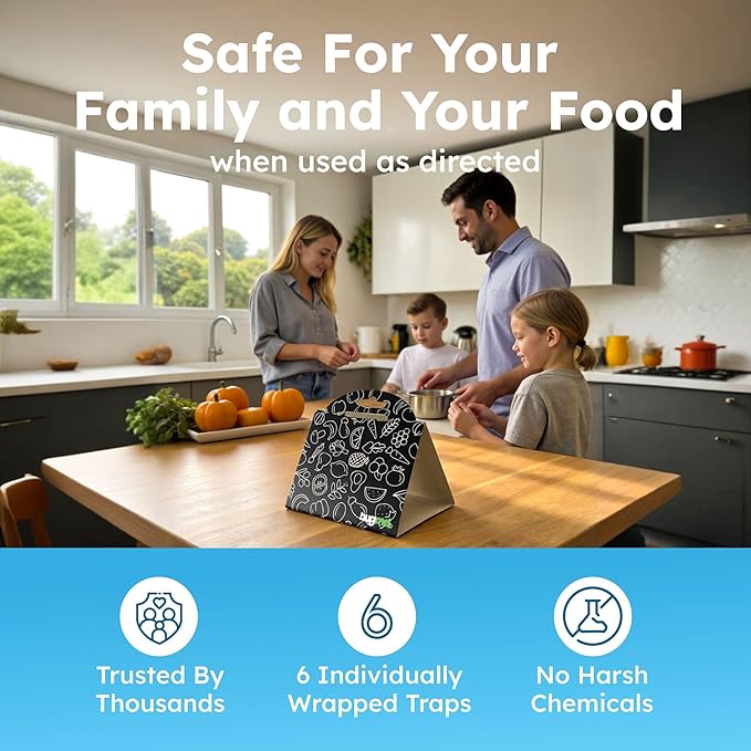 BugMD Pantry Moth Traps (6-Pack) – Pheromone-Based Sticky Glue Traps, Non-Toxic, Kills Indian Meal Moths – Kitchen & Food-Storage Safe - Black