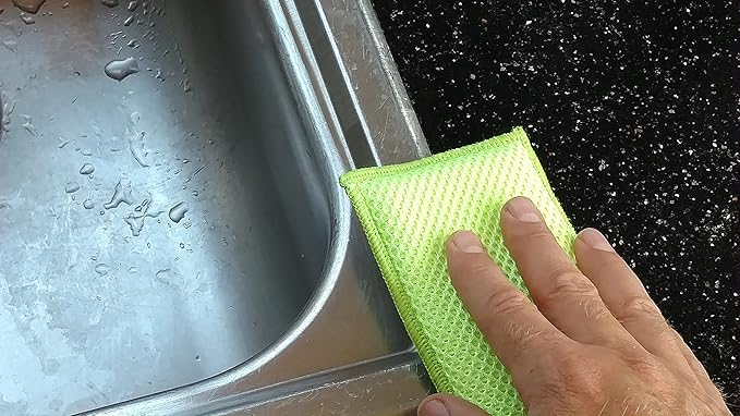 Kitchen Sponge | Odor Resistant, Non-Scratch Microfiber Mesh & Terry Cloth Sponge, Long Lasting Odor Protection | Durable, 4 Pack